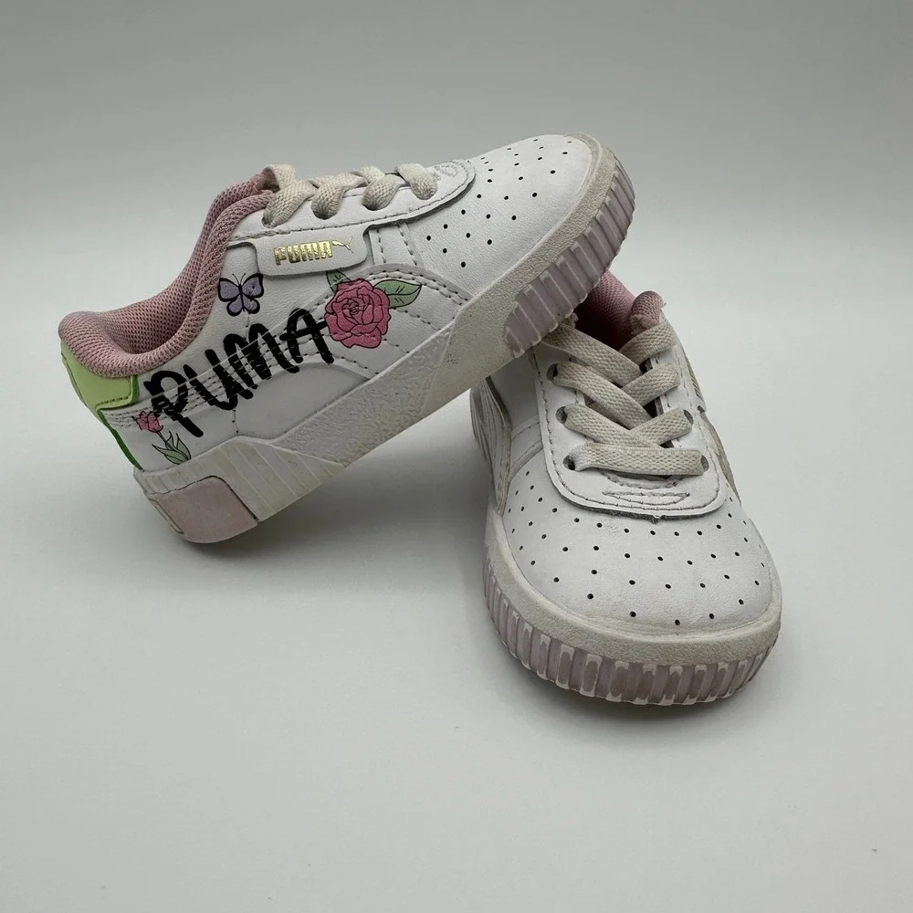 Puma Cali Star In Bloom Toddler 5C White‎ Pink Floral Butterfly Sneakers